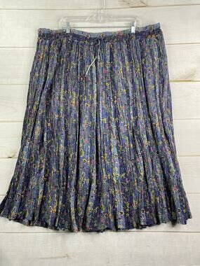 Vtg Silver Stream Skirt Womens One Sz Blue Floral Pull On Gypsy Broom Midi Boho